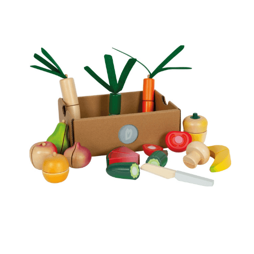 Conjunto de legumes em madeira